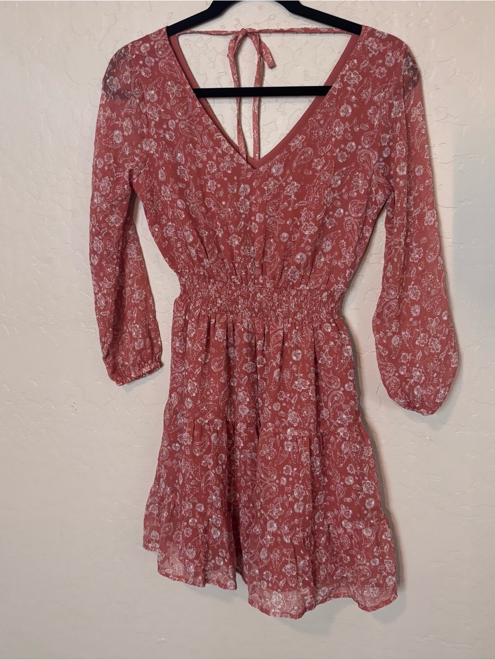 Hollister Red Floral Smocked Waist Mini Dress XS